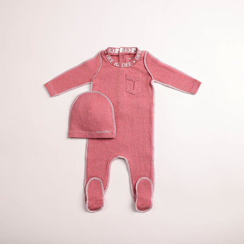 Bee & Dee Heathered Seam Style Footie And Beanie - Pomegranate