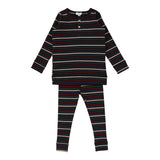 Lil legs Henley Ribbed Set - Black Multicolor