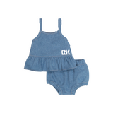 Retro Kid Hollis Baby Girl Ruffle Tank + Bloomers Set - Blue Denim