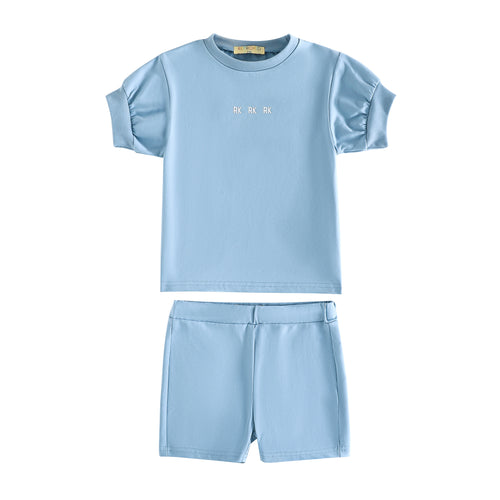 Retro Kid Hollis RK Logo Baby Tee And Shorts Set - Light Blue