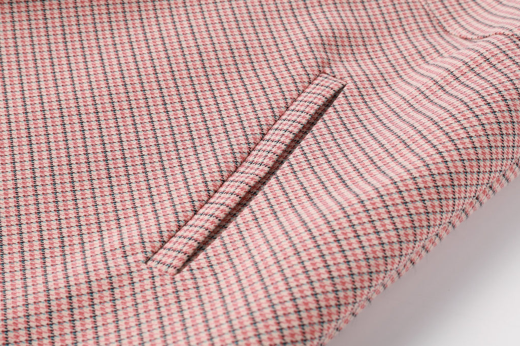 NouNelle Rust Collar Sweater And Houndstooth Pink Skirt