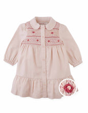 Load image into Gallery viewer, Gingersnaps Baby Moira Smocked Dress With Rose Bullion Embroidery IGDR1259 - Pink