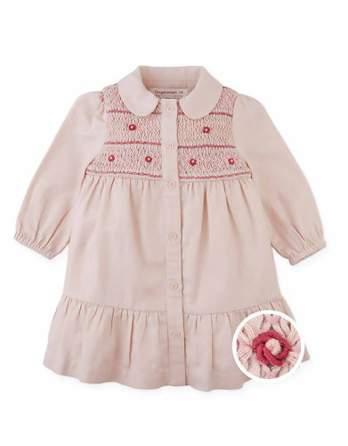 Gingersnaps Baby Moira Smocked Dress With Rose Bullion Embroidery IGDR1259 - Pink