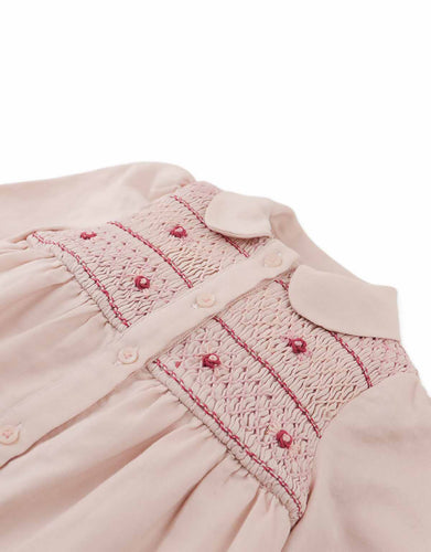 Gingersnaps Baby Moira Smocked Dress With Rose Bullion Embroidery IGDR1259 - Pink