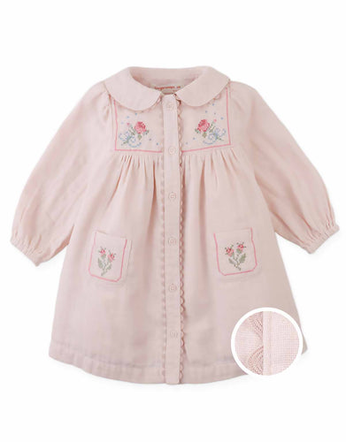 Gingersnaps Baby Lottie Button Down Dress With Cross Stitch IGDR1269 - Peach