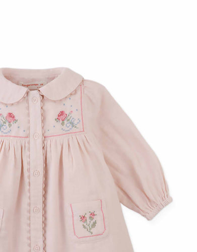 Gingersnaps Baby Lottie Button Down Dress With Cross Stitch IGDR1269 - Peach
