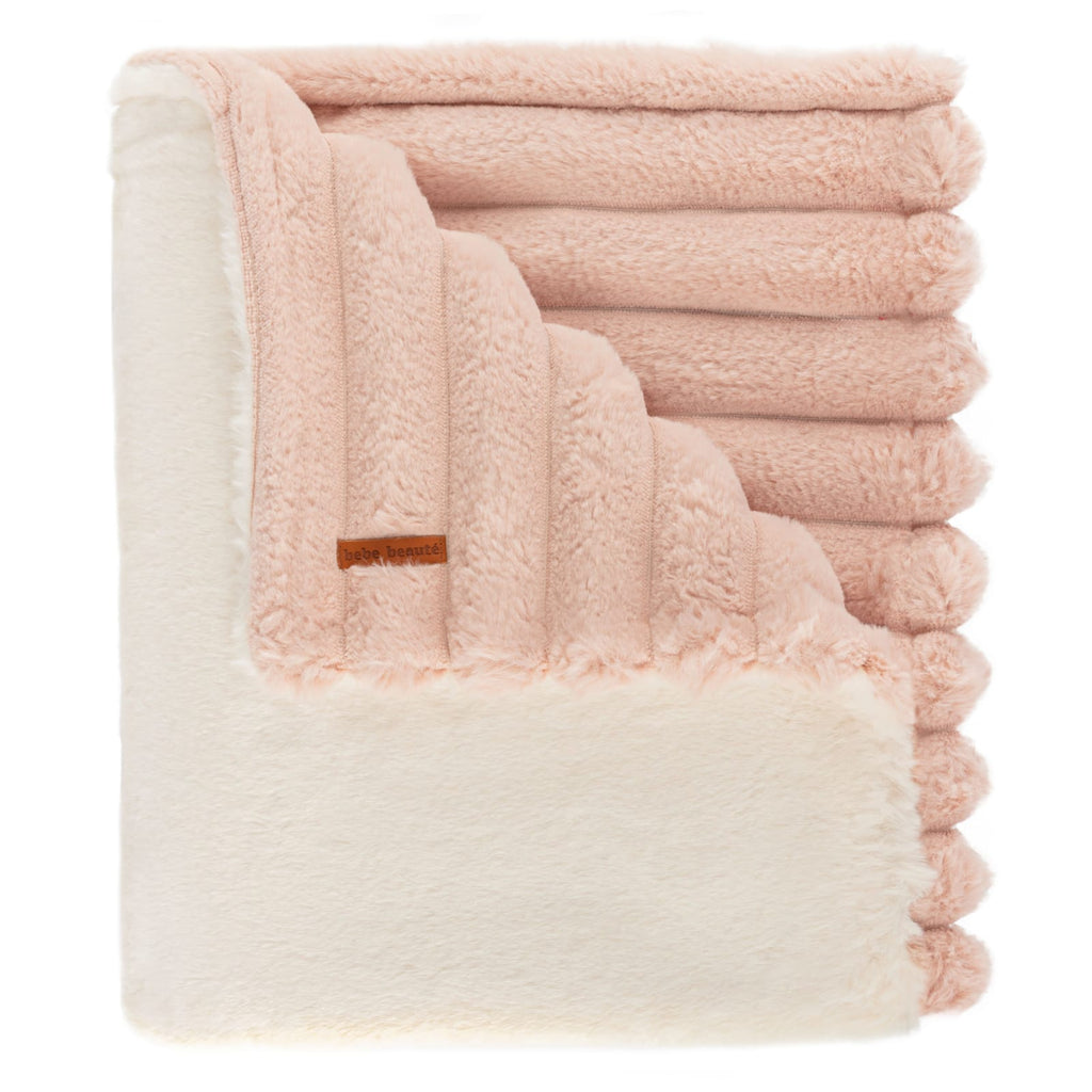 Bebe Beaute Fuzzy Blanket - Mauve Line/ Solid Ivory