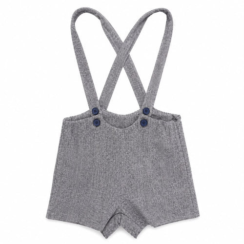 Le Bourdon Herringbone Suspender Shorts - Navy