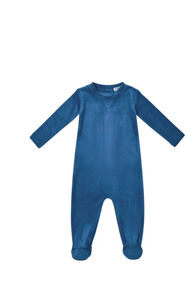 Crew Rib Velour Romper - Blue