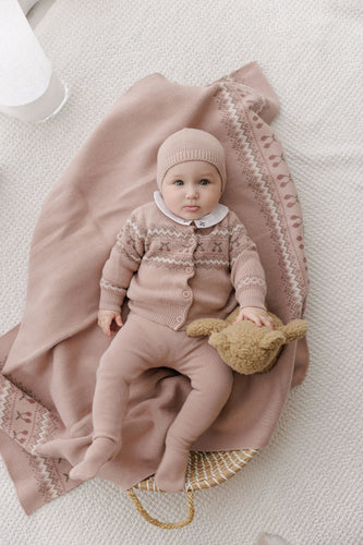 Looms Fair Isle Collection Baby 3Pc Set - Mauve