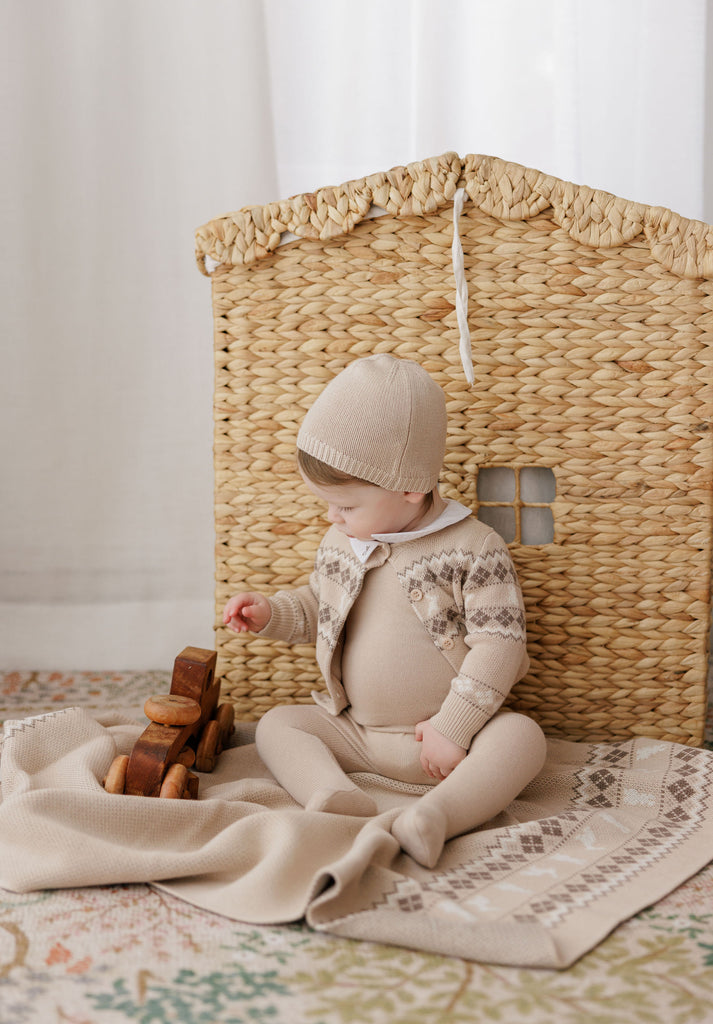 Looms Fair Isle Collection Baby 3Pc Set - Taupe
