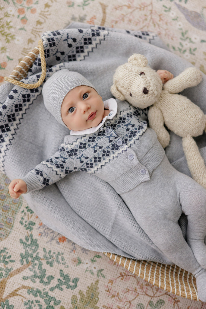 Looms Fair Isle Collection Baby 3Pc Set - Blue