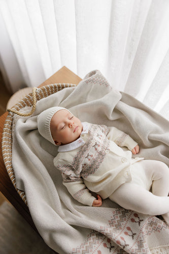 Looms Fair Isle Collection Baby 3Pc Set - Ivory/Mauve