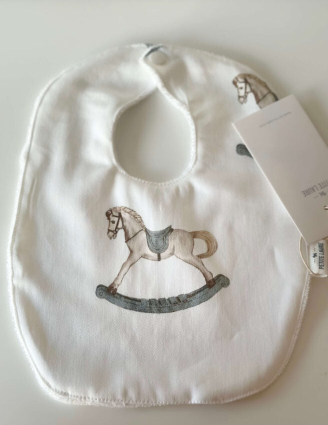 Petite Laure Baby Bib Cotton Rocking Horse - Cloudy Blue
