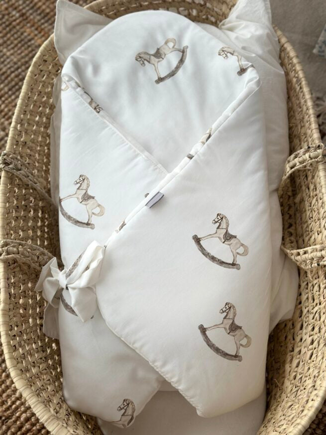 Petite Laure Rocking Horse Baby Wrap With Bow  - Beige