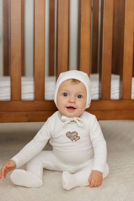 Ely's & Co Embroidered Liberty Collection Footie And Beanie - Ivory/Pink