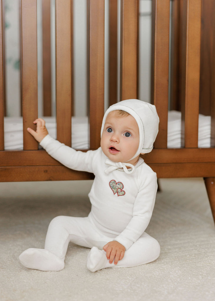 Ely's & Co Embroidered Liberty Collection Footie And Beanie - Ivory/Pink