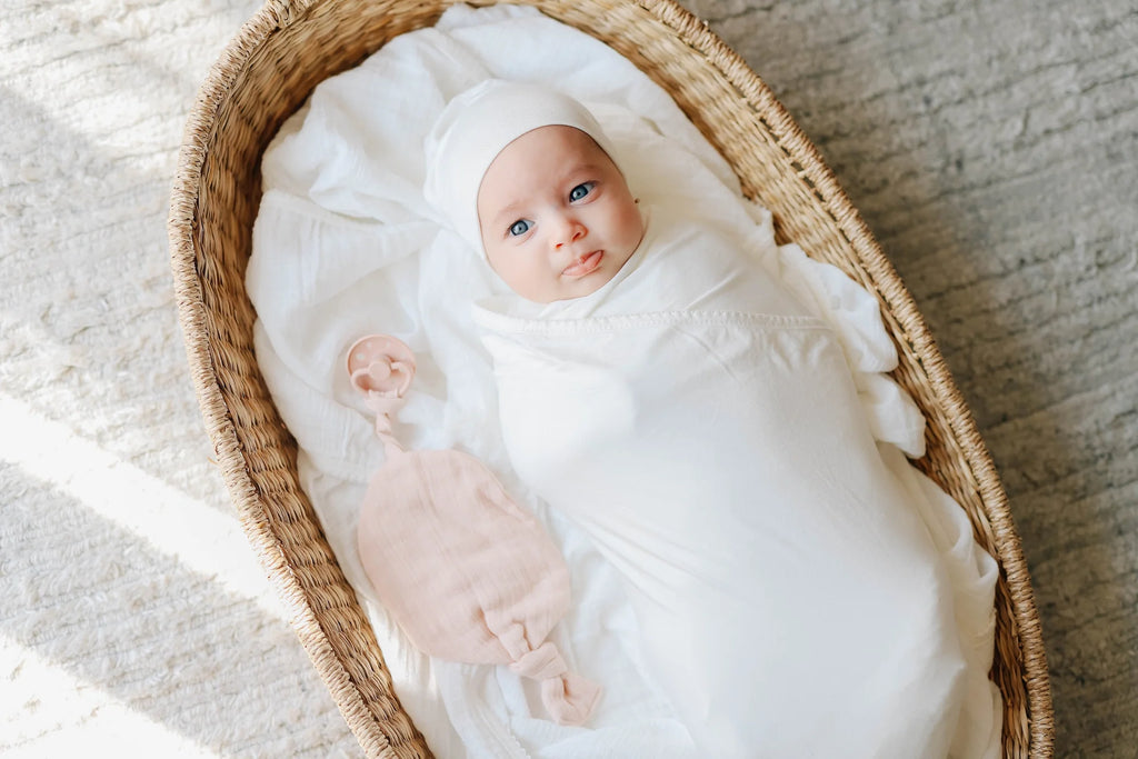 Ely's & Co Modal Swaddle & Beanie Set in Gift Box - Ivory