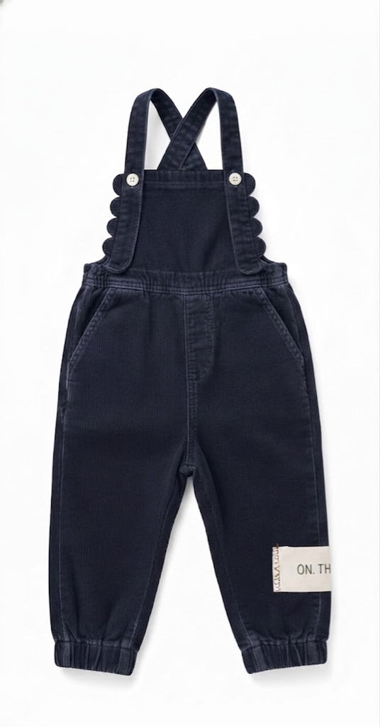 Birnham On The Sea Scalloped Girls Overall - Navy Corduroy