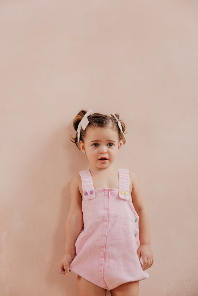 Limited Edition Denim Snap Girls Romper - Pale Pink