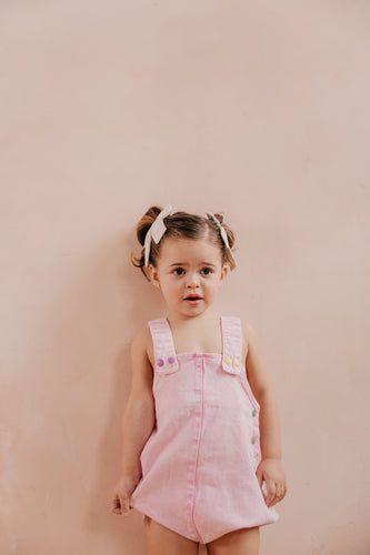 Limited Edition Denim Snap Girls Romper - Pale Pink