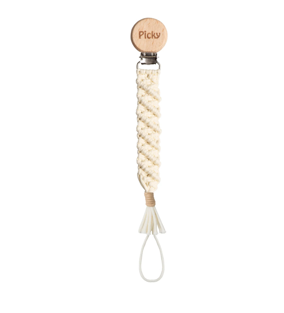 Macrame Woven Pacifier Clip - Beige Trim – Moonlight