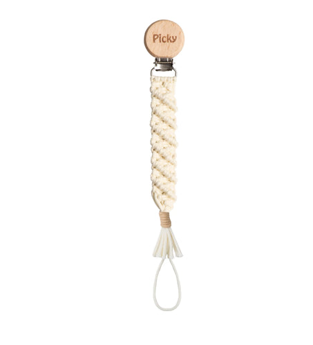 Macrame Woven Pacifier Clip - Beige Trim
