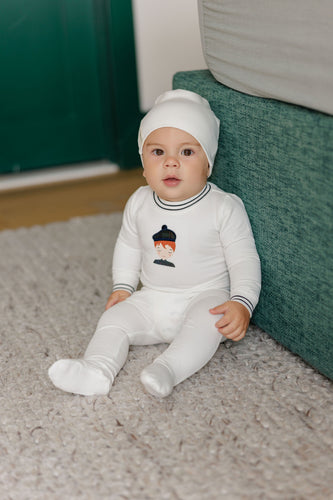 Ely's & Co French Terry Scottish Collection Footie And Beanie - Ivory/Navy
