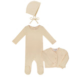 Little Parni Pointelle Footie, Cardigan And Bonnet (K655) - Pink