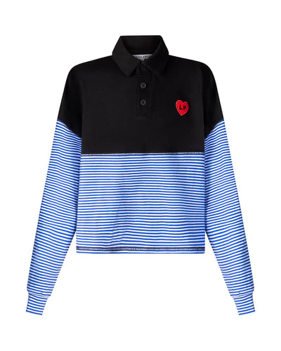 Little Parni Striped Teen Cropped Polo (K623) - Royal Blue/White