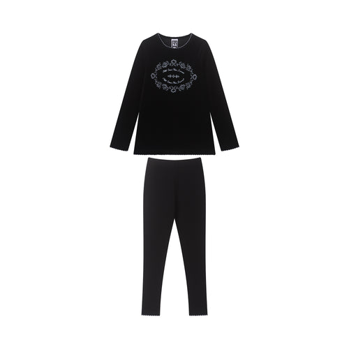 Ba & Na Embroidered Lounge Set - Black/Light Blue