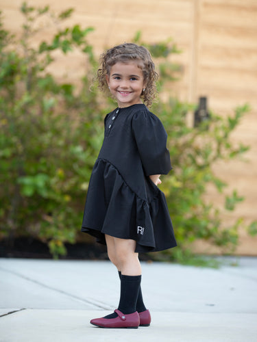 Retro Kid Mae Short Dress With Jewel Buttons - Black TRUE TO SIZE DON’T SIZE UP