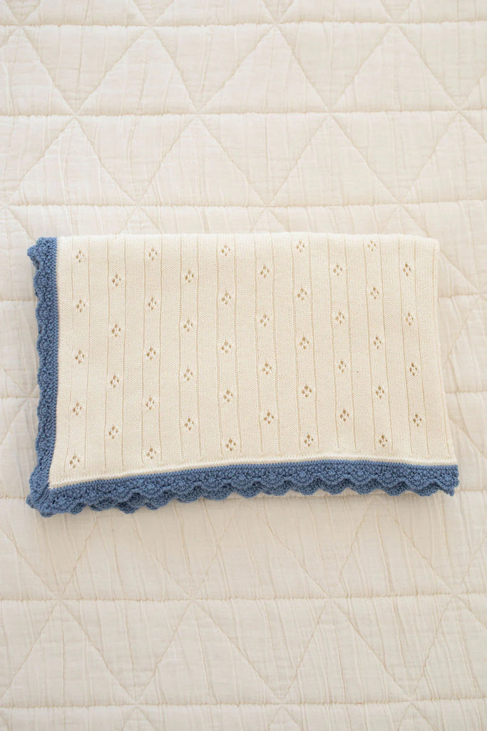 New Grain Knit Pointelle Blanket - Bluejay