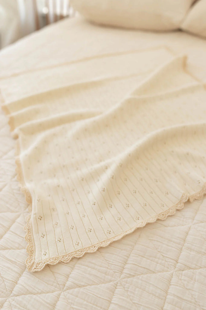 New Grain Knit Pointelle Blanket - Sugar