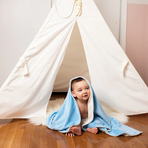 Swaddle Bee Minky Bee Stroller Blanket - Sky Blue/Ivory