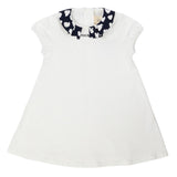 Mini Nod Print Collar Girls Dress - White/Hearts
