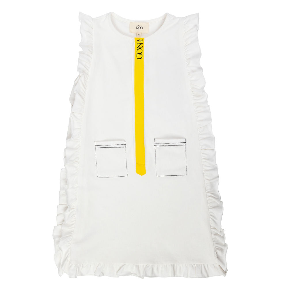 Mini Nod Ruffle Ribbon Girl's Dress - White/Yellow