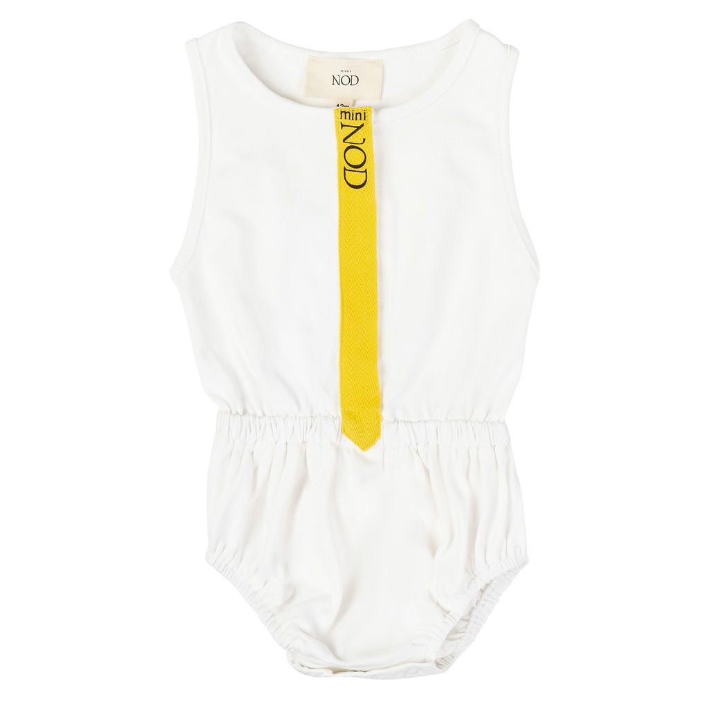 Mini Nod Ribbon Baby Boy Romper - White/Yellow