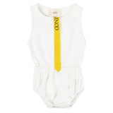 Mini Nod Ribbon Baby Boy Romper - White/Yellow