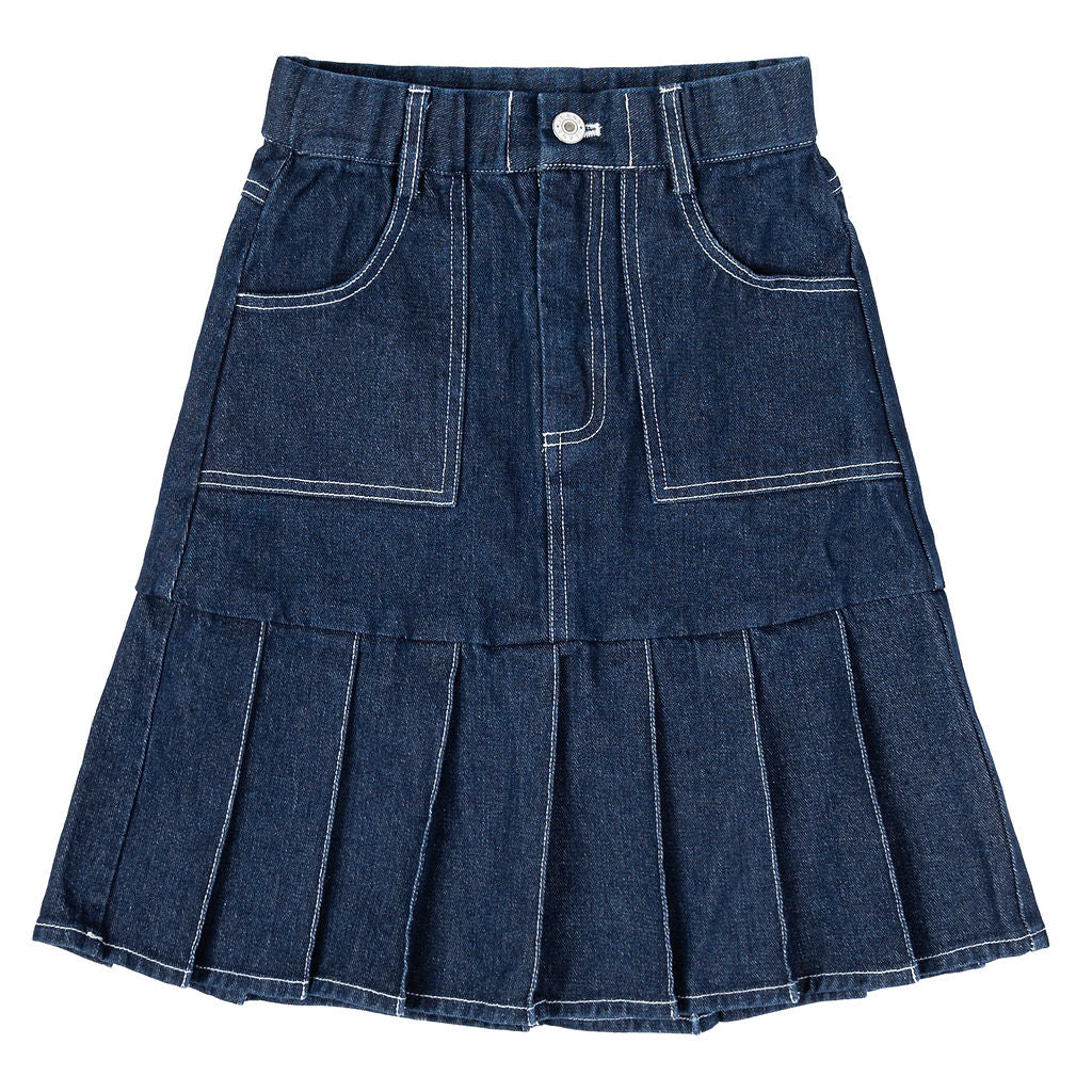 Mini Nod Pleated Heavy Mini Skirt - Denim