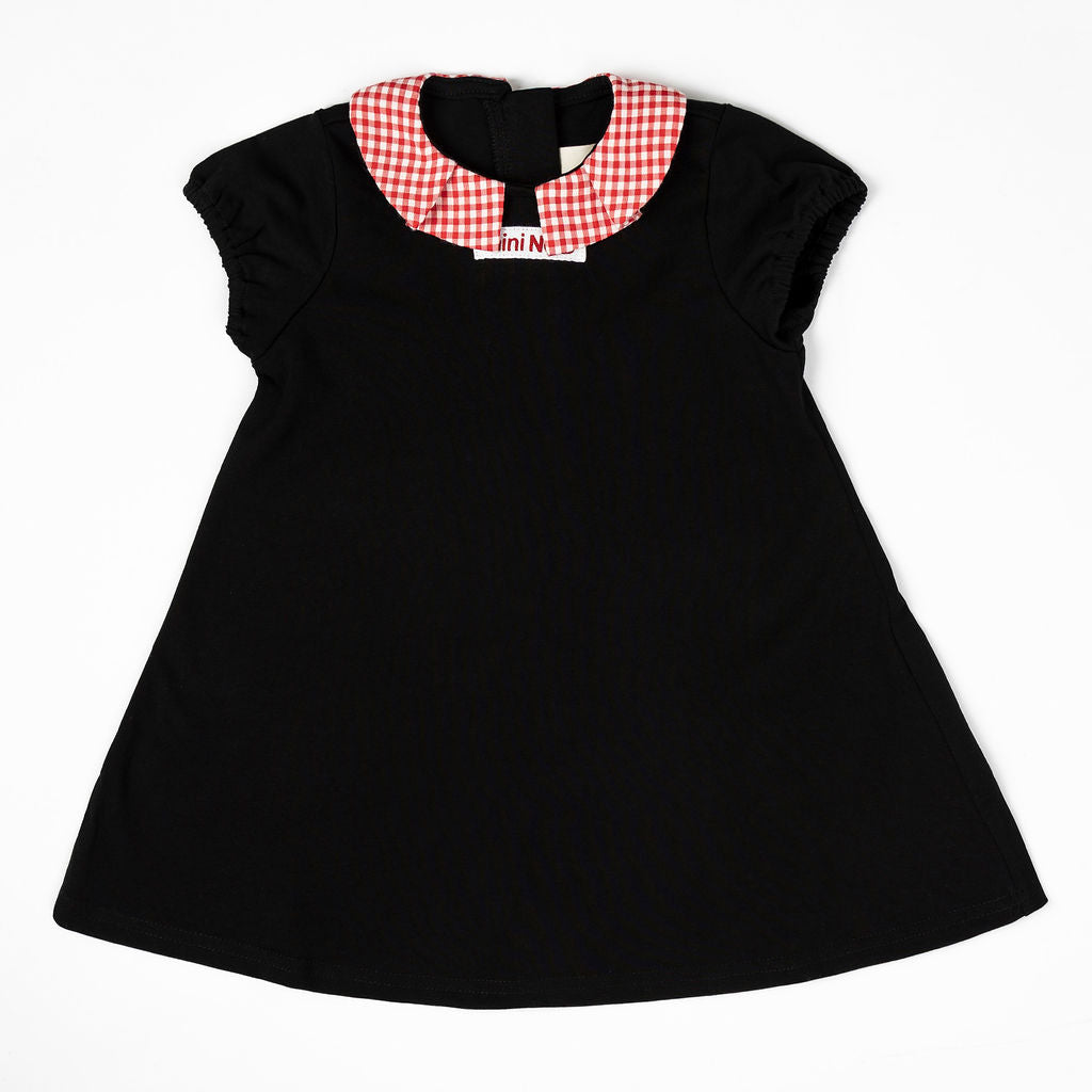 Mini Nod Print Collar Girls Dress - Black/Gingham