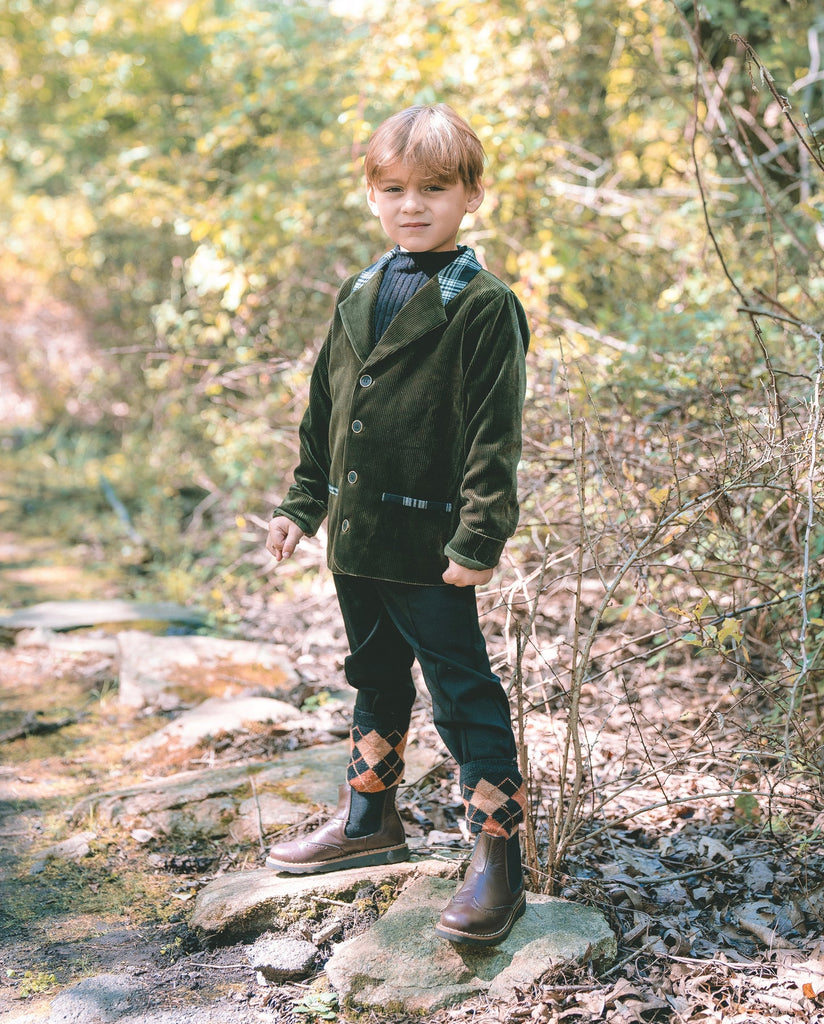 Mini Nod Velvet Boy Suit - Black/Green