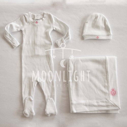 Little Parni K431 Baby Logo 3PC Set - White / Pink