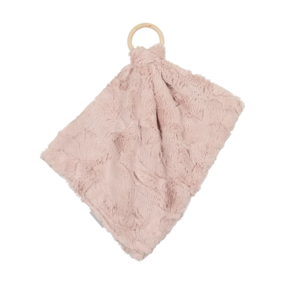 Peluche Mini Lux Fur Teethers with Wooden Ring - Rose