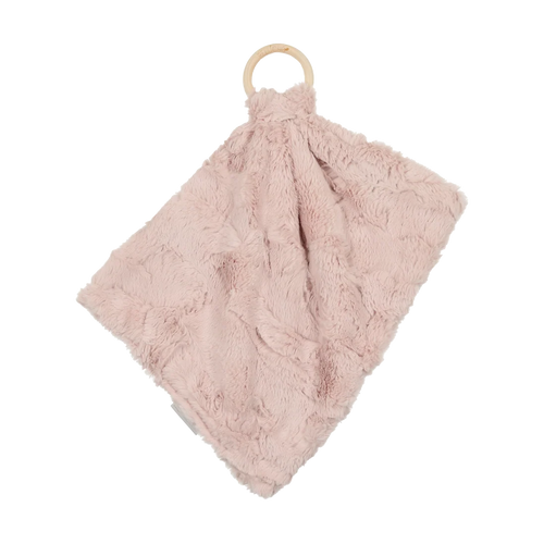 Peluche Mini Lux Fur Teethers with Wooden Ring - Rose