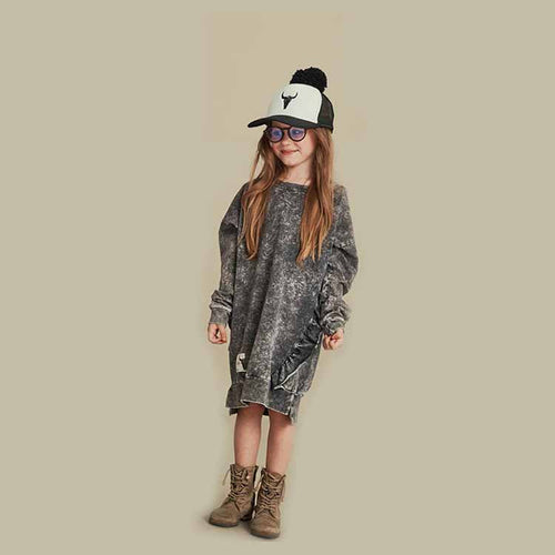 Booso Black Acid Frill Sweatshirt Dress