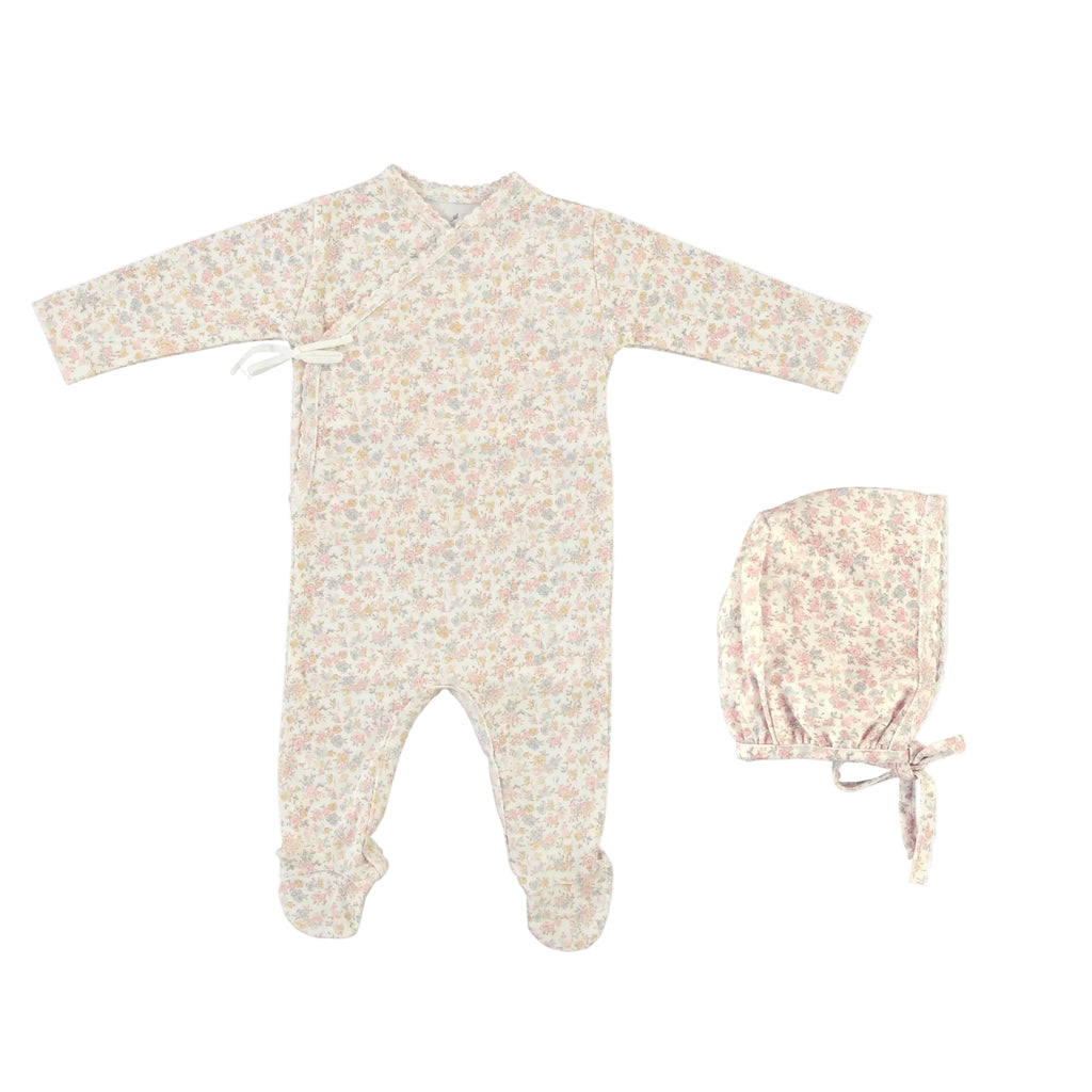 Bebe Organic Iris Wrap Footie & Bonnet - Blooms