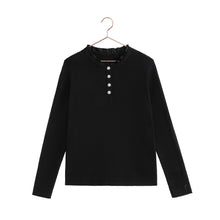 Load image into Gallery viewer, Retro Kid Isla Jewel Button Sweater With Ruffle Neck And Velvet Ribbed Maxi Skirt - Black