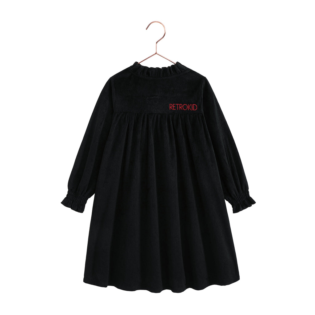 Retro Kid Isla Short Velvet Ribbed Dress - Black