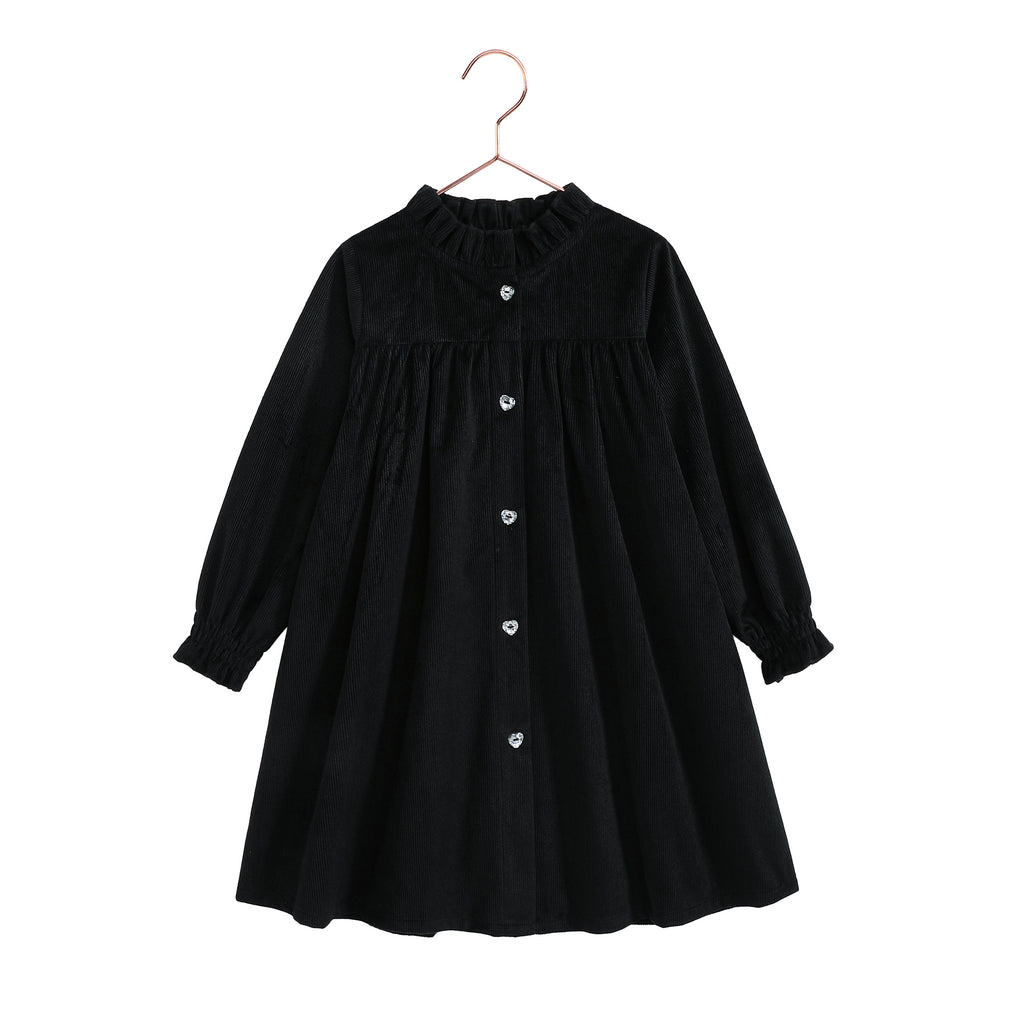 Retro Kid Isla Short Velvet Ribbed Dress - Black